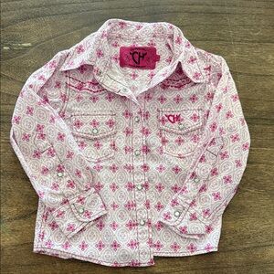 Cowgirl Hardware Girls' Pink Printed Button-Down Shirt